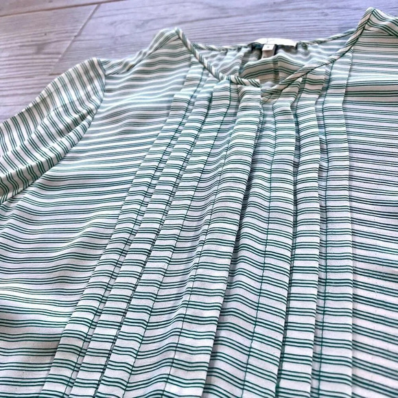 Joie Womens Green Striped Silk Pintuck Pleated Long Sleeve Blouse Size Small - Picture 6 of 9